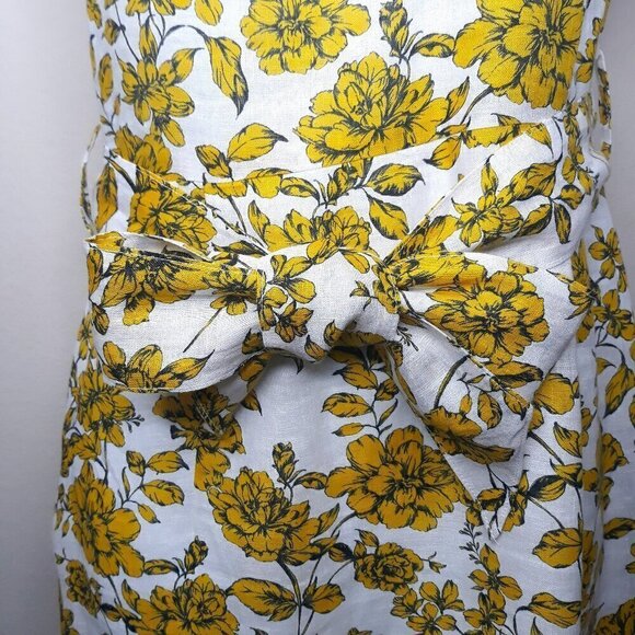 Christy Lynn Linen Floral One Shoulder Midi Dress 0 Yellow Party Wedding Event - Picture 5 of 11